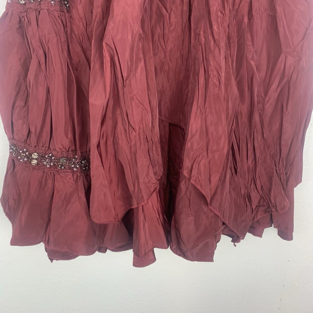 Pretty Angel Dress Womens Large Tiered Silk Blend Boho Whimsigoth Beaded‎ Maroon - Picture 4 of 11